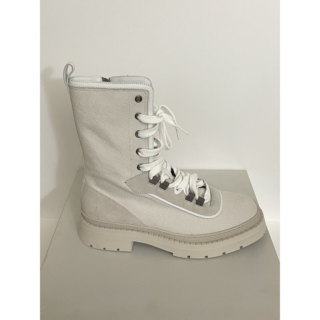 Brunello Cucinelli Zip Combat Ankle Boots Beige Women’s Size 7.5 Us / 37.5 Eu